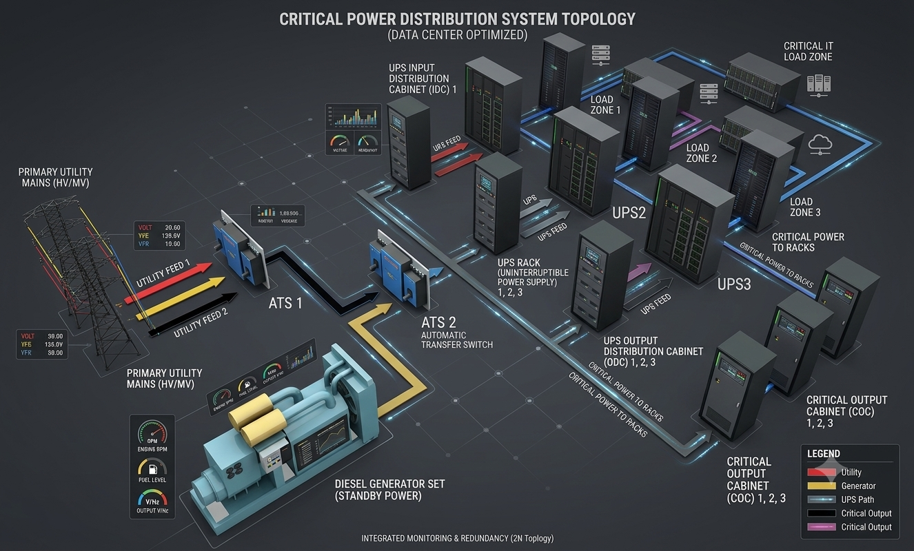 Full-Path Critical Power Infrastructure Architecture —2N Redundant Layout