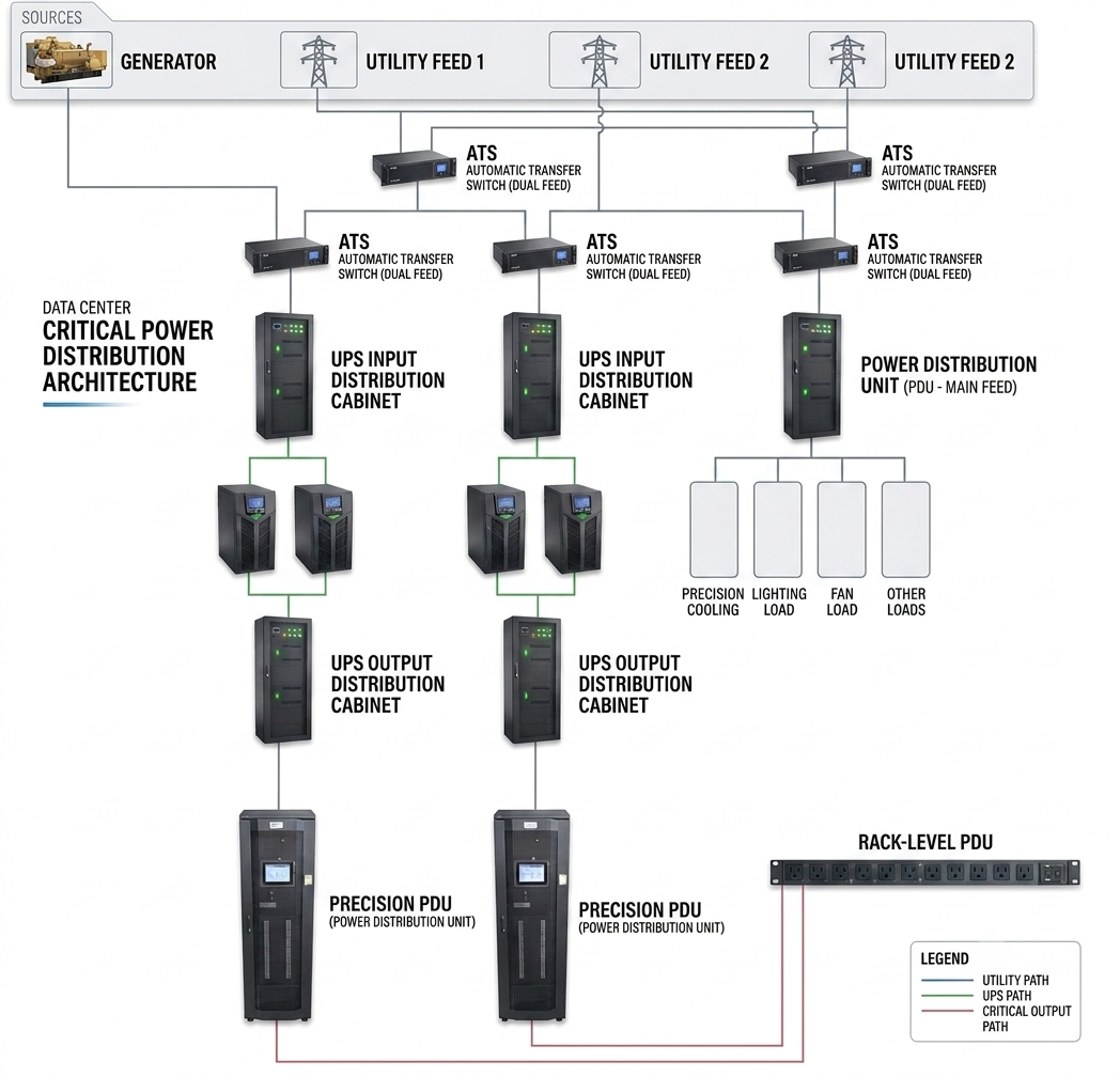 Data Center Critical Power Distribution Topology —Tier III/IV Redundant Architecture